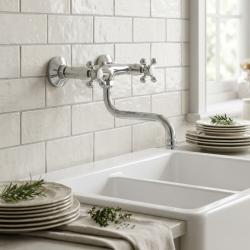 Aquanello Heritage Ascot Classic Kitchen Wall Faucet, Chrome CR-4111-HA